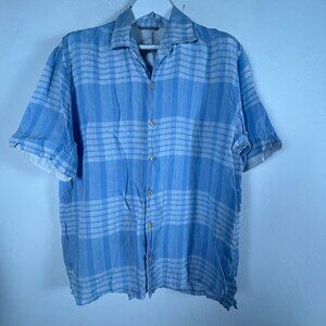 Tommy Bahama Relax Mens Blue Plaid Short Sleeve Button-Up Shirt Large Casual
